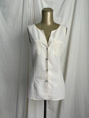 Robert Kitchen Ivory Off White Sleeveless Vest Button Down Top S Minimalist Chic